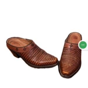 ARIAT Desert Star Size 7B Lizard Leather Boot Shoes Cognac Brown Mules 13397